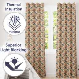 Classic Floral Peony Lilac Beige Seamless Pattern Readymade Eyelet Ring Top Thermal 100% Blackout Curtains - thumbnail 3