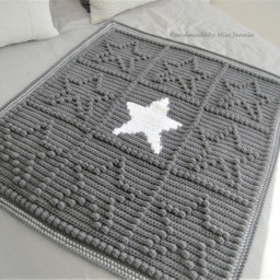 Crochet Star Baby Blanket Grey Acrylic Crib Blanket - thumbnail 2