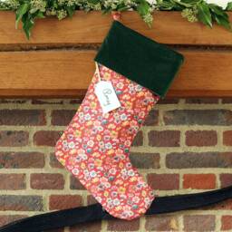 Floral Christmas Stocking Made With Liberty Fabrics Tana Lawn Cosmos, Personalised, Velvet Cuff - thumbnail 2