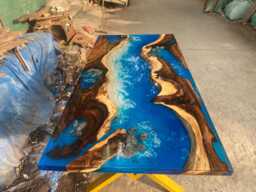 Personalized Blue Ocean Epoxy Resin Table Handmade Live Edge Dining Table