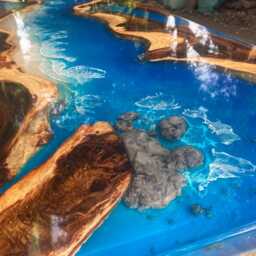 Personalized Blue Ocean Epoxy Resin Table Handmade Live Edge Dining Table - thumbnail 2
