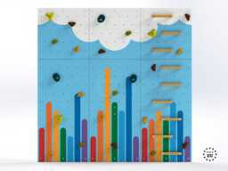Kids Climbing Wall - Rock Indoor Play For Room - Colorful Blue Dark Rainbow Design, Custom Made, Holds Included