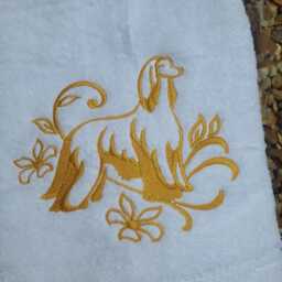 Embroidered Afghan Dog Hand Towel Gold Accent Gift - thumbnail 3