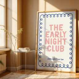 Bedroom Decor Print, Retro Quote Wall Art, Funny Print, Poster, Early Night Print Modern Home Art Trendy Poster Stripe Bed - thumbnail 3