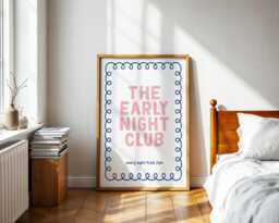Bedroom Decor Print, Retro Quote Wall Art, Funny Print, Poster, Early Night Print Modern Home Art Trendy Poster Stripe Bed - thumbnail 1