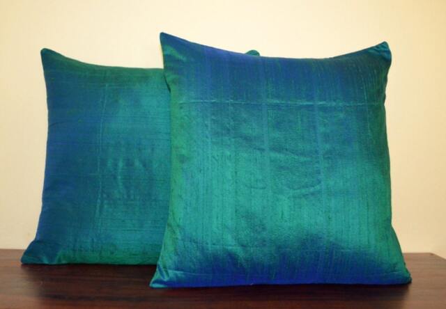 Rich Teal/Peacock Green Dupioni Pure Silk Decorative Cushion Cover, 12x16, 12x20, 14x20, 14x24, 16x16, 18x18, 20x20, 22x22, 24x24 & 26x26 - image 1