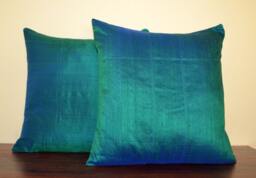 Rich Teal/Peacock Green Dupioni Pure Silk Decorative Cushion Cover, 12x16, 12x20, 14x20, 14x24, 16x16, 18x18, 20x20, 22x22, 24x24 & 26x26 - thumbnail 1
