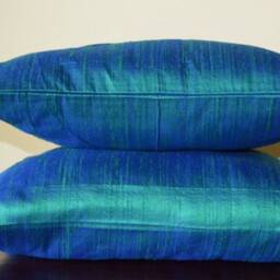 Rich Teal/Peacock Green Dupioni Pure Silk Decorative Cushion Cover, 12x16, 12x20, 14x20, 14x24, 16x16, 18x18, 20x20, 22x22, 24x24 & 26x26 - thumbnail 2