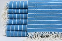 "Blue Towel, Striped Towel, Bohemian Towel, Hammam Peshtemal, Turkish Towel, 37""x70"