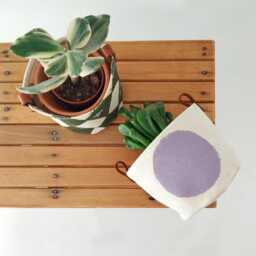 Small Fabric Planter Set Mini Boho Planters, Block Printed Design - Set Of 2, Olive & Lilac, Cotton With Leather Trim - thumbnail 2