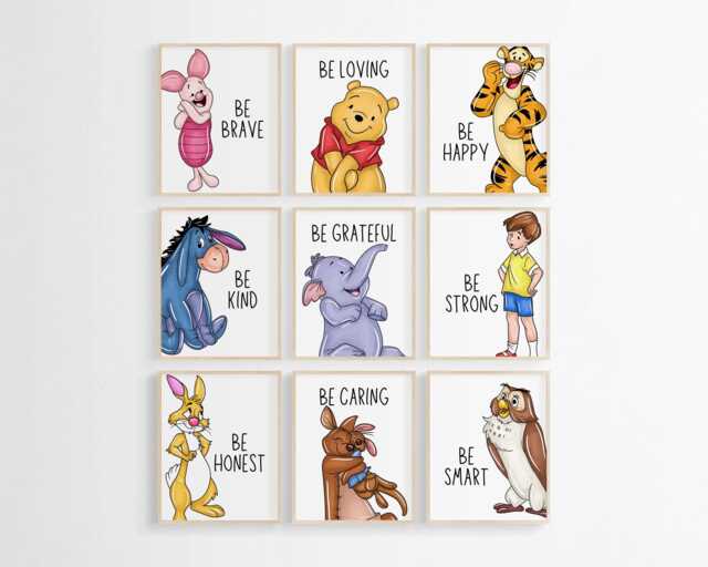 Winnie & Friends Affirmation Prints - Set Of 9 Kids Wall Art, Printed Or Framed - image 1