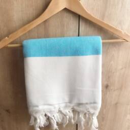 Handwoven Aqua Turkish Towel Organic Cotton Peshtemal