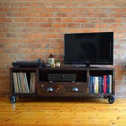 Industrial Vinyl Storage Console Charred Wood Tv Media Unit - thumbnail 3