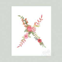 Floral Letter X Art Print Hand-Painted Nursery Decor - thumbnail 2