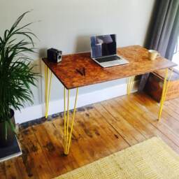 Osb Industrial Desk With Yellow Steel Hairpin Legs - thumbnail 3