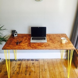 Osb Industrial Desk With Yellow Steel Hairpin Legs - thumbnail 2