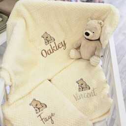 Personalised Baby Blanket - Embroidered Name & Classic Winnie The Pooh - thumbnail 2