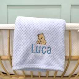 Personalised Baby Blanket - Embroidered Name & Classic Winnie The Pooh - thumbnail 3