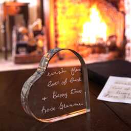 Hand Engraved Glass Heart Ornament Personalised Handwriting Keepsake