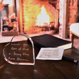 Hand Engraved Glass Heart Ornament Personalised Handwriting Keepsake - thumbnail 3