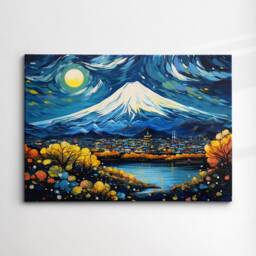 Mount Fuji Landmark Oil Painting Style Wall Art, Framed Calming Canvas Poster Print Home Office Room Decor Gifts - thumbnail 3