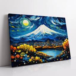 Mount Fuji Landmark Oil Painting Style Wall Art, Framed Calming Canvas Poster Print Home Office Room Decor Gifts - thumbnail 2