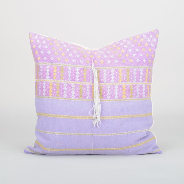 Vintage Karen Hill Tribe Cushion Cover - Upcycled Tunic, Pink Tassel, Handwoven - image 1