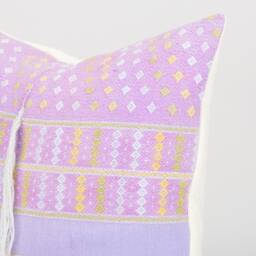 Vintage Karen Hill Tribe Cushion Cover - Upcycled Tunic, Pink Tassel, Handwoven - thumbnail 3