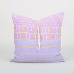 Vintage Karen Hill Tribe Cushion Cover - Upcycled Tunic, Pink Tassel, Handwoven - thumbnail 1