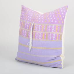 Vintage Karen Hill Tribe Cushion Cover - Upcycled Tunic, Pink Tassel, Handwoven - thumbnail 2