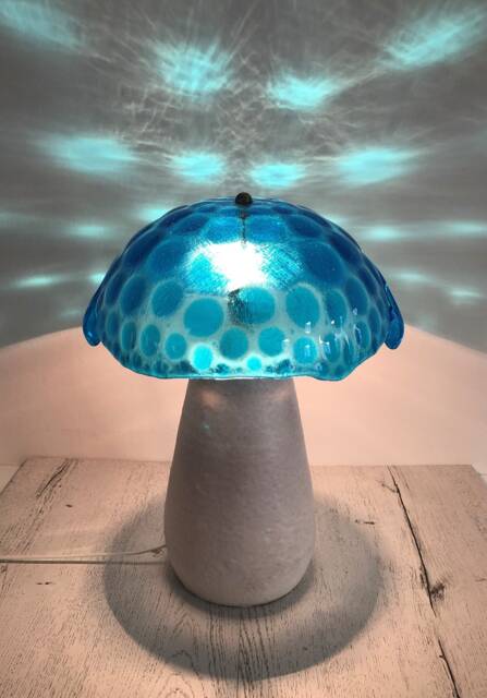 Mushroom Lamp in Murano Glass & Ceramic, Table Lamp, Sky Blue Fused With Dots, Unique Piece Handmade Italy - image 1