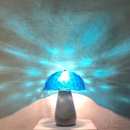 Mushroom Lamp in Murano Glass & Ceramic, Table Lamp, Sky Blue Fused With Dots, Unique Piece Handmade Italy - thumbnail 3
