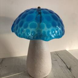 Mushroom Lamp in Murano Glass & Ceramic, Table Lamp, Sky Blue Fused With Dots, Unique Piece Handmade Italy - thumbnail 4