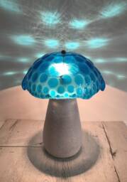 Mushroom Lamp in Murano Glass & Ceramic, Table Lamp, Sky Blue Fused With Dots, One-Of-A-Kind Piece Handmade Italy