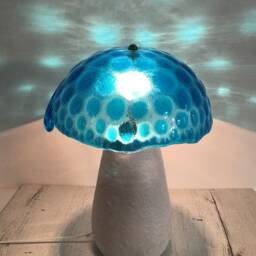 Mushroom Lamp in Murano Glass & Ceramic, Table Lamp, Sky Blue Fused With Dots, Unique Piece Handmade Italy - thumbnail 2