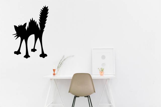 Scared Cat Vinyl Wall Art, Decal, Sticker, Transfer, Mural, Removable, Decor, Rent Friendly, Interior, Exterior, Full - 0545 - image 1