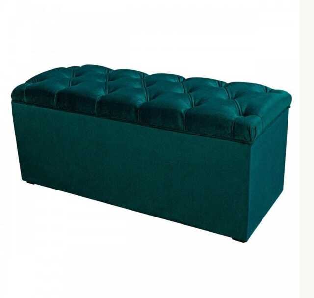 Buttoned Storage Bench Ottoman in Malta Emerald Deluxe Velvet Fabric - British Made Stool - image 1