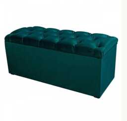 Buttoned Storage Bench Ottoman in Malta Emerald Deluxe Velvet Fabric - British Made Stool