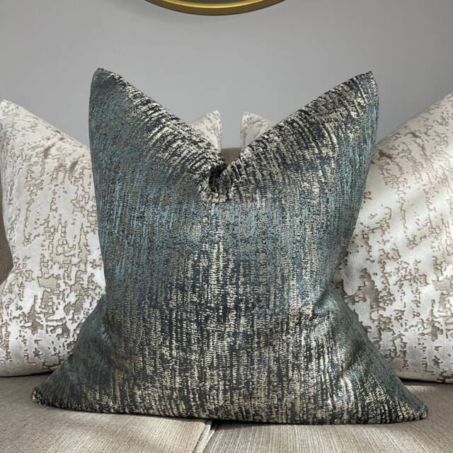 Pepin River Cushion Cover, Pillow Throw Luxury Textured Fabric, Ashley Wilde Fabric - Teal Gold Shimmer Made in UK - image 1