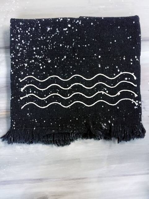 Handmade Fringed Peshtemal Beach Towel Black & White Splash - image 1