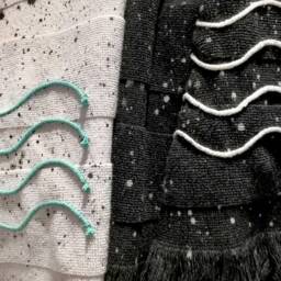 Handmade Fringed Peshtemal Beach Towel Black & White Splash - thumbnail 3