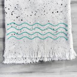 Handmade Fringed Peshtemal Beach Towel Black & White Splash - thumbnail 2