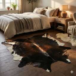 Authentic Small Brown & White Cowhide Rug - Statement Piece For Sophisticated Decor - 30x30 Inches - thumbnail 3