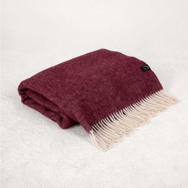 Burgundy Red Pure Wool Blanket Throw Hypoallergenic, Eco-Wool - image 1