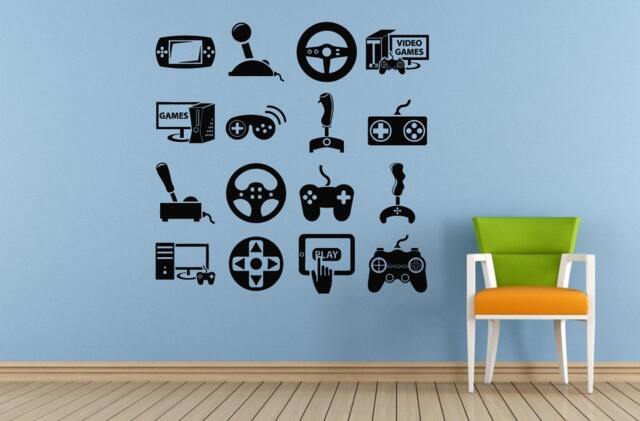 Play Game Video Games Button Over Controller Joystick Consul Room Brain Mind Wall Vinyl Mural Art Decor Decal Sticker L1639 - image 1