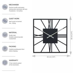 Wall Clock New York Black - Metal Roman Numerals Minimalist Square Design - thumbnail 4