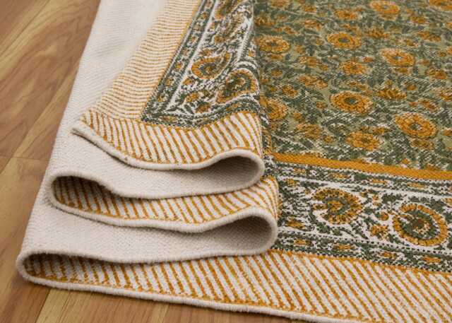 Handmade Yellow/Green Floral Rug Block Printed Cotton Area Bedroom Rug Large Hallway Stair Runner 9x12 4x20 12x12 Feet - image 1