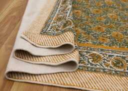 Handmade Yellow/Green Floral Rug Block Printed Cotton Area Bedroom Rug Large Hallway Stair Runner 9x12 4x20 12x12 Feet - thumbnail 1