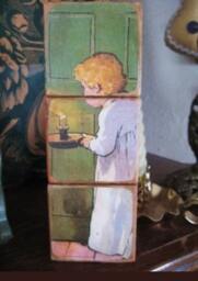 Victorian Christmas Wooden Shelf Puzzle Blocks Peeking At Vintage - thumbnail 1