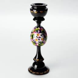 Ukrainian Hand Painted Wooden Candle Stick Holder, Handmade Tall Black Table Home Decor, Petrykivka Gift Ukraine Shop, S072 - thumbnail 3
